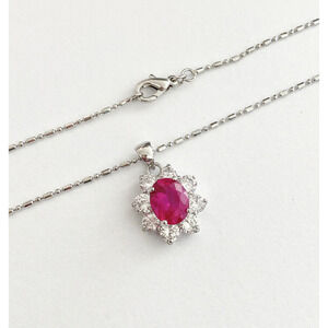Cubic Zirconia Ruby Flower Silver Necklace